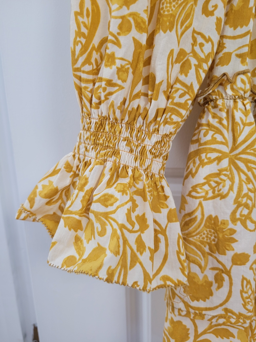 H&M 100% Cotton Top/Dress Yellow/White Floral Tie-Waist Long Sleeve XS -Like New - Picture 8 of 14